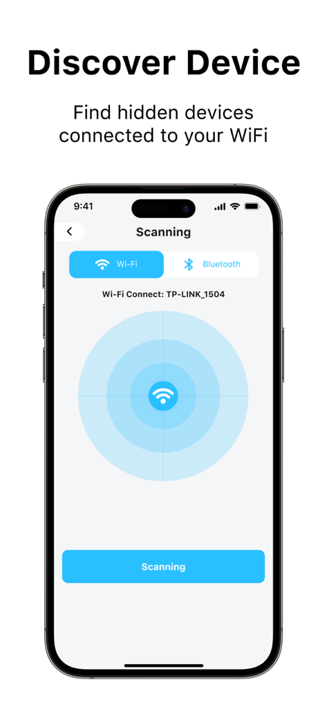 Security Camera App - CamScan - CamScan app interface showing a scan for hidden devices on a WiFi network.