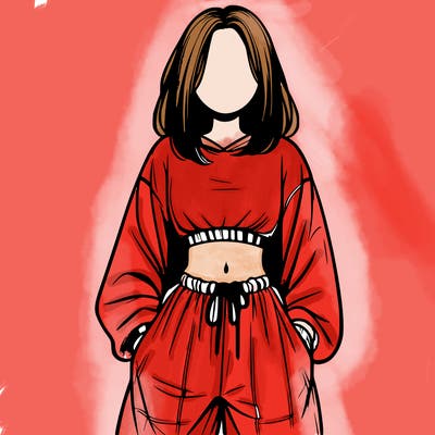 realistic girl faceless with baggy pants and a crop top