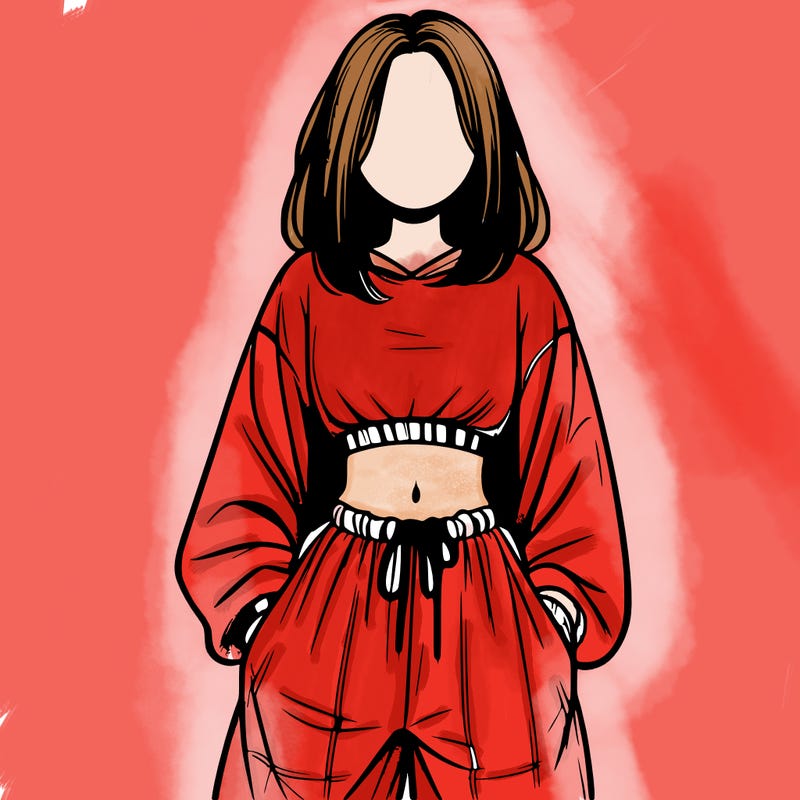 realistic girl faceless with baggy pants and a crop top