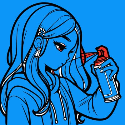 a realistic girl spray painting
