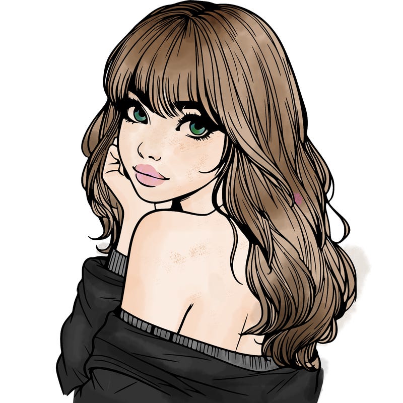 realistic girl with bangs looking over her shoulder