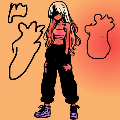 girl in baggy pants crop top and long hair