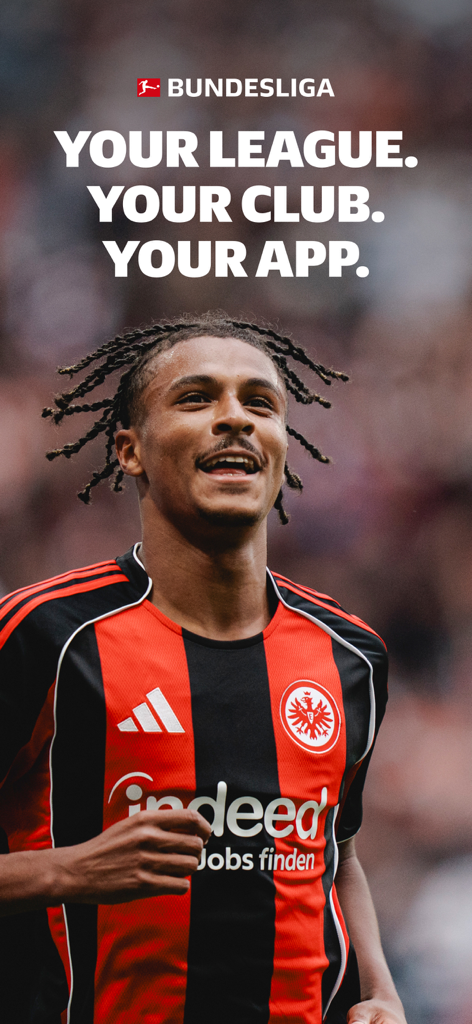 Bundesliga: Soccer Games, News - Official Bundesliga app welcome screen featuring a professional soccer player and league branding