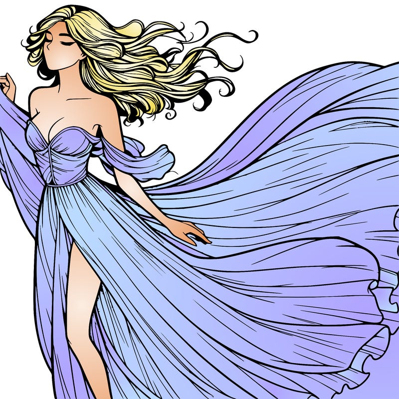 realistic woman in dress flowing the the wind