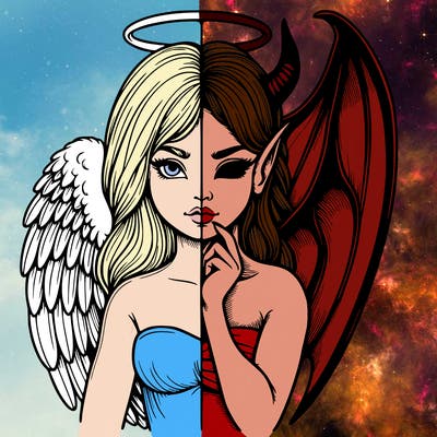 realistic angel half demon