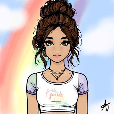realistic girl with messy bun and croptop