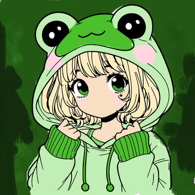 a cute teenage girl wearing a frog hoodie
