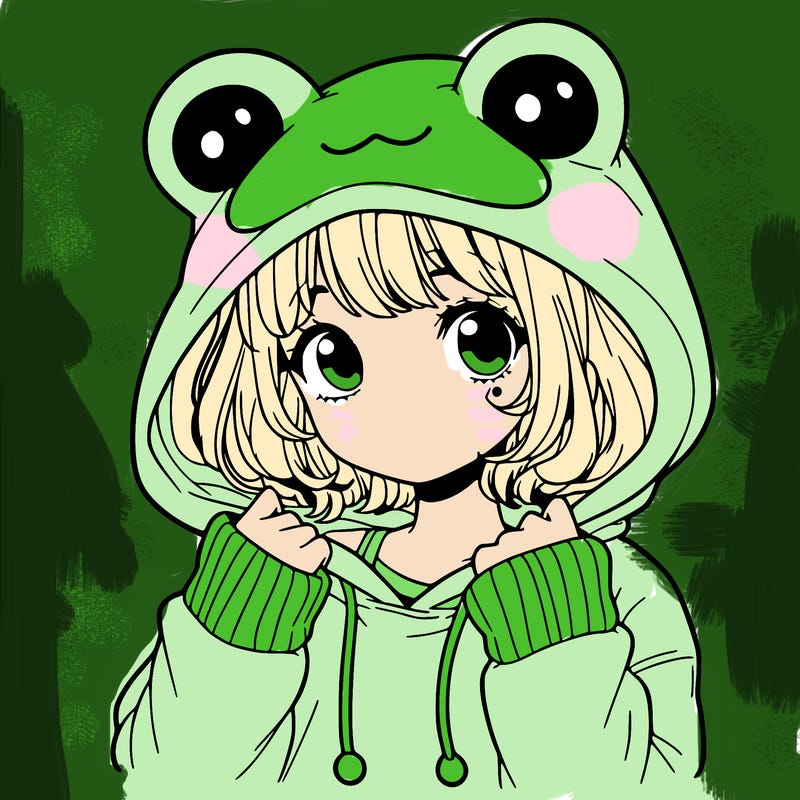 a cute teenage girl wearing a frog hoodie