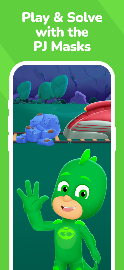 Gekko from PJ Masks in an educational problem solving game on Kiddopia