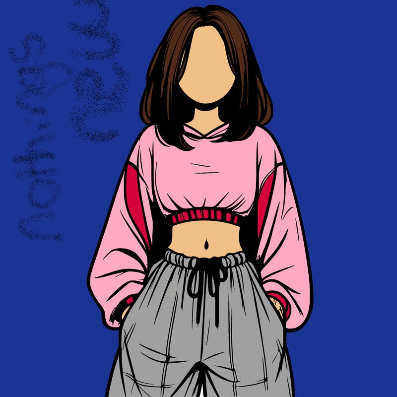 realistic girl faceless with baggy pants and a crop top