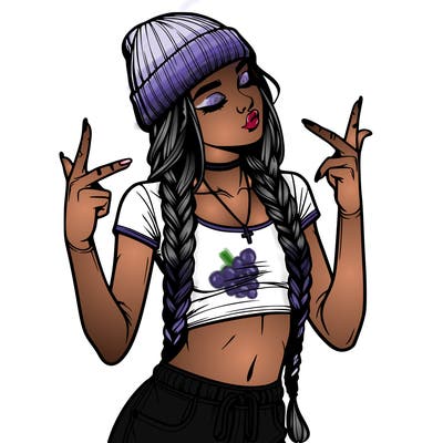 realistic teenage girl with braids and a beanie and crop top doing 🫶🏼