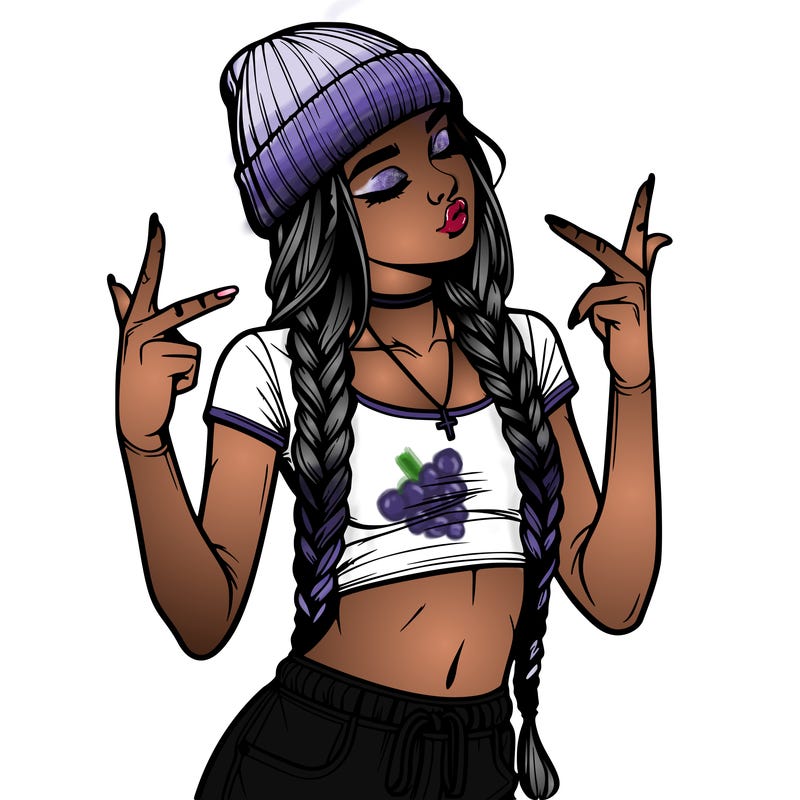 realistic teenage girl with braids and a beanie and crop top doing 🫶🏼