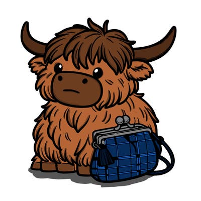 highland cow in a purse