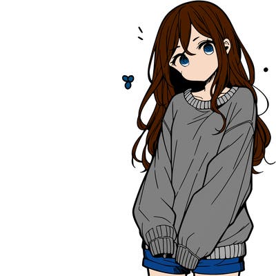 manga teen girl  in a sweater and baggy pants