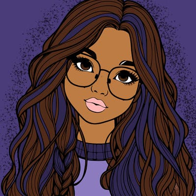 girl with long hair and freckles and glasses realistic