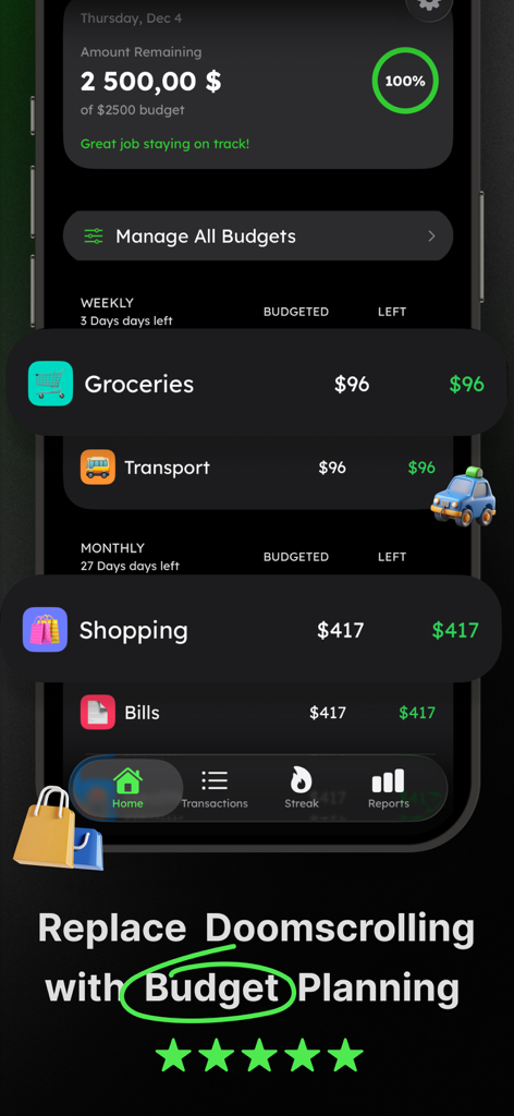 Spending Tracker: Cashscreen - Cashscreen app interface for budget planning and expense tracking