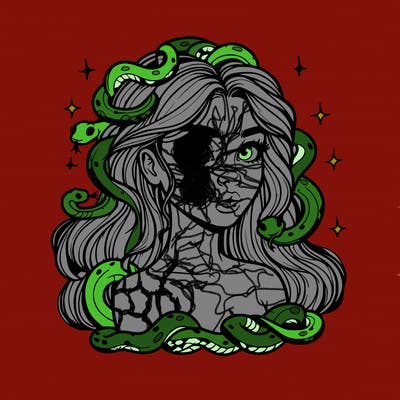 realistic girl with snakes as hair