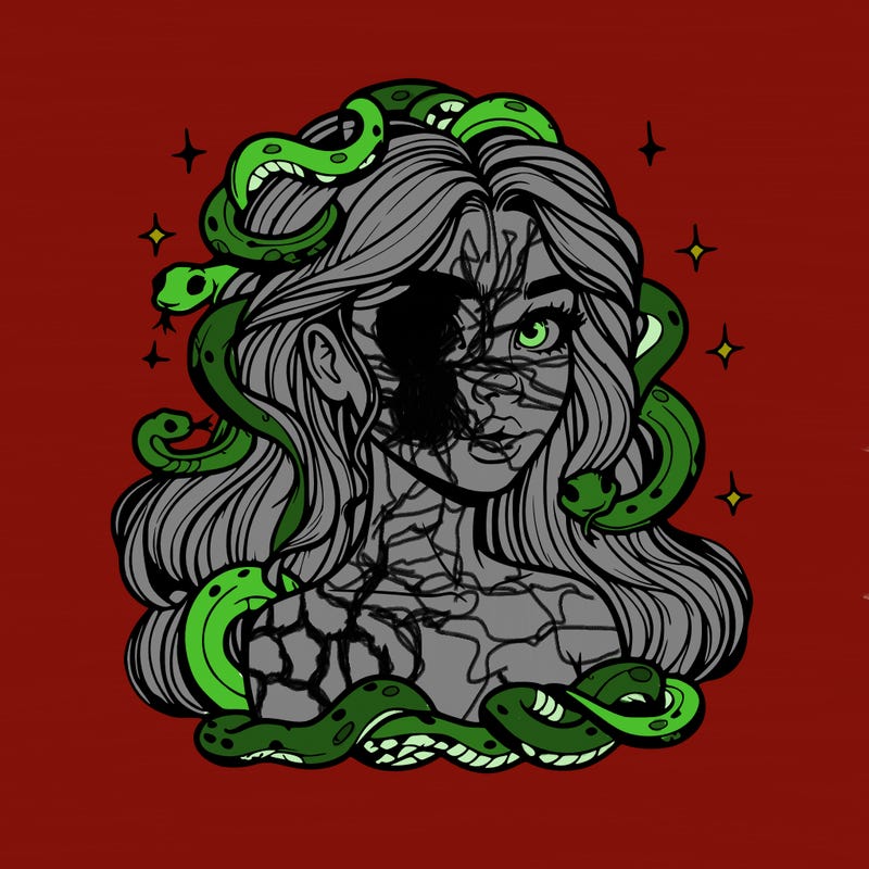 realistic girl with snakes as hair