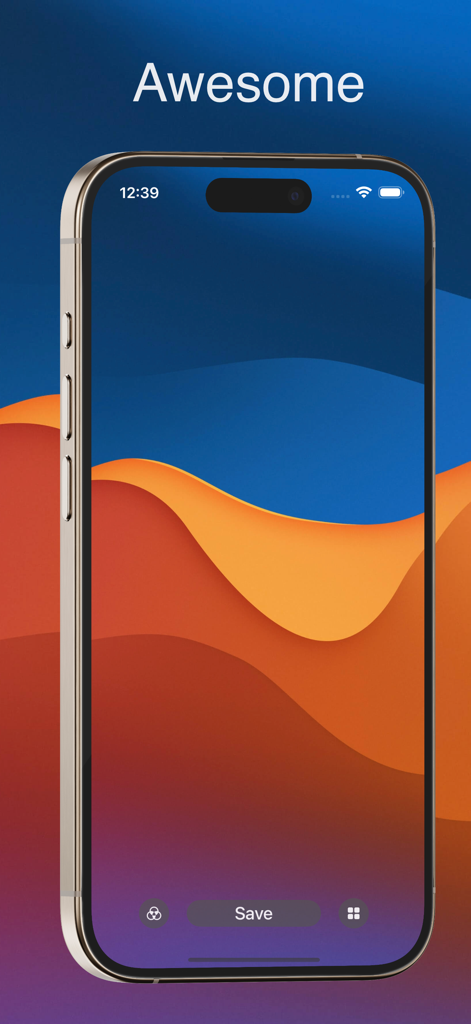 Wallpapers Full HD for iPhone - Prévia de um wallpaper abstrato ondulado e colorido em uma tela de iPhone dentro da interface do aplicativo