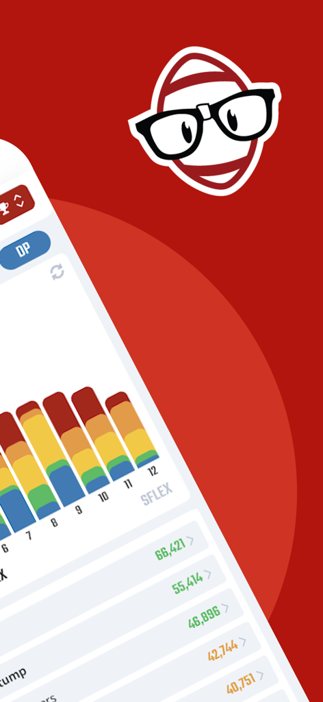 Grafico dell'analizzatore visivo della lega dell'app Dynasty Nerds e logo