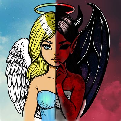 realistic angel half demon