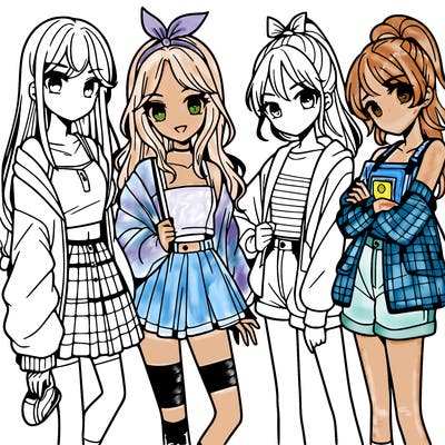 teen manga girls group of 4