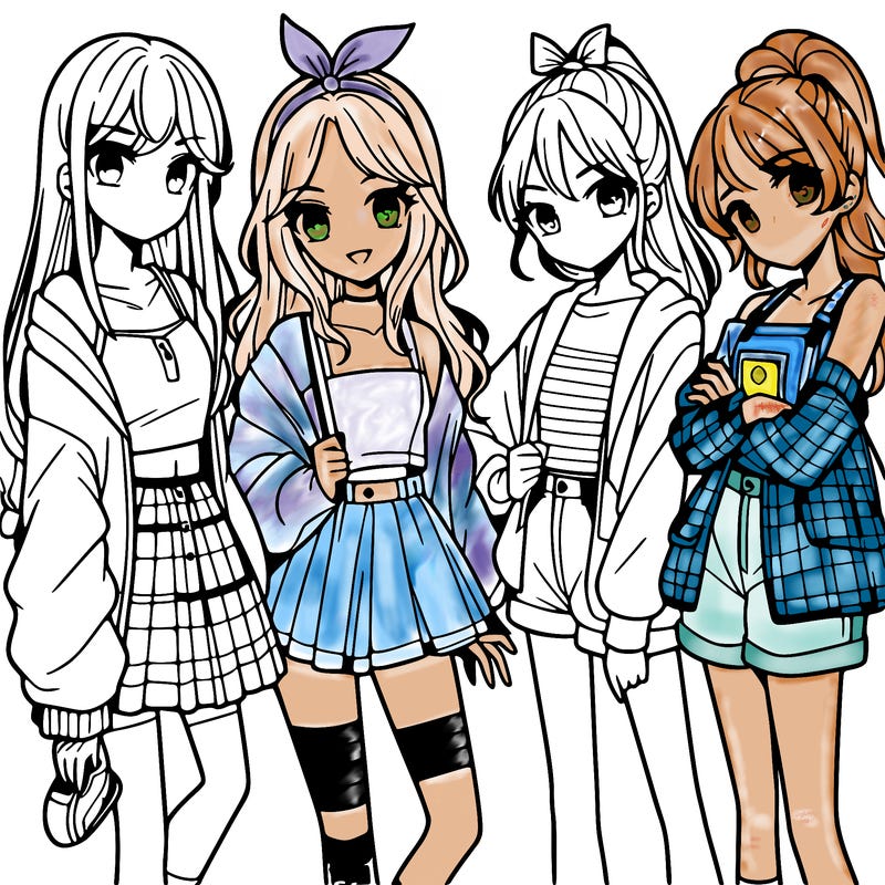 teen manga girls group of 4