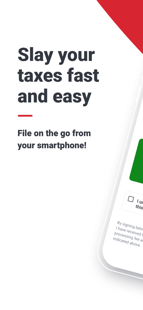 TaxSlayer: File your taxes - Marketing screen for TaxSlayer app highlighting fast and easy tax filing on a smartphone