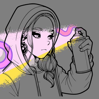 a realistic girl, spray painting