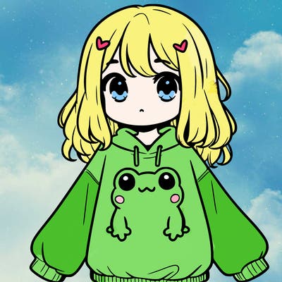 girl wearing frogging sweatshirt