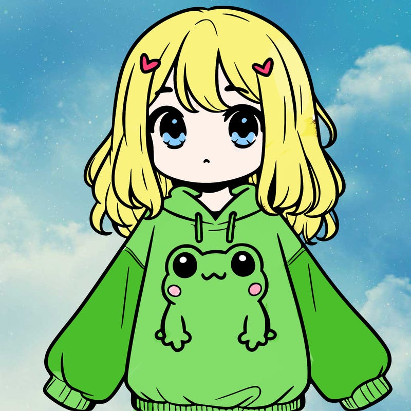 girl wearing frogging sweatshirt