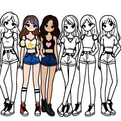 a group of girls wearing crop tops and shorts