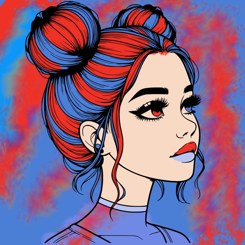 realistic girl with buns on the top of her head