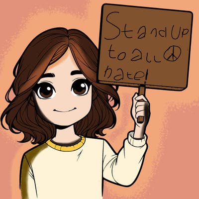 realistic girl holding up a sign