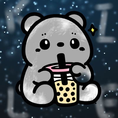 a cute bear drinking boba