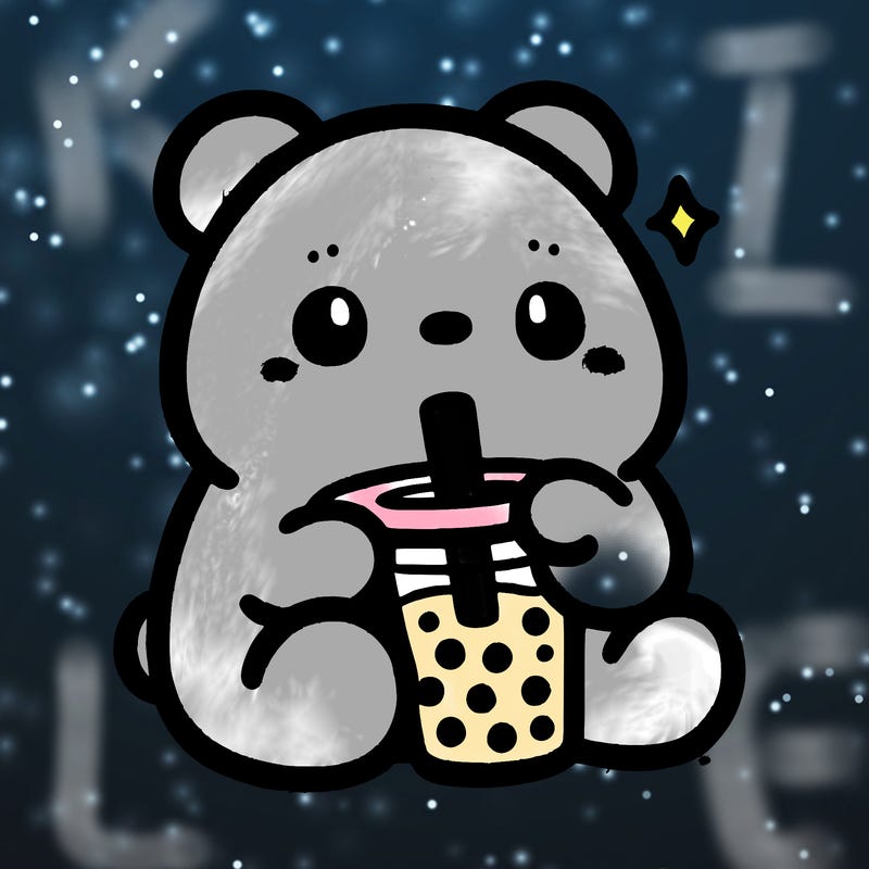 a cute bear drinking boba