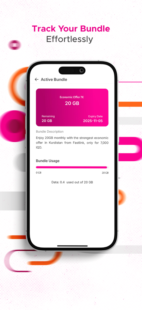 Fastlink 4G LTE - Fastlink app screen showing active internet bundle usage and remaining data balance