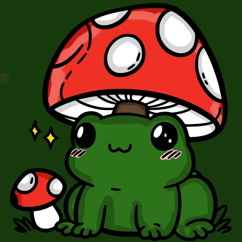 a cute frog with a mushroom hat