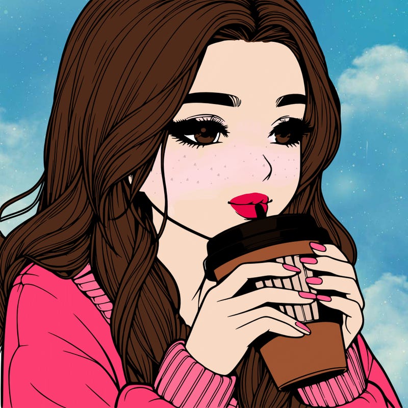 realistic girl drinking coffee