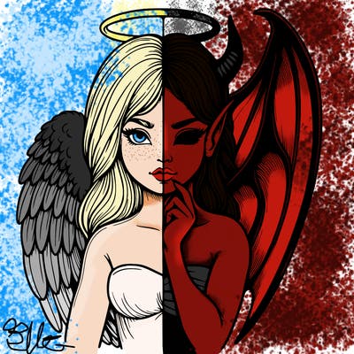 realistic angel half demon