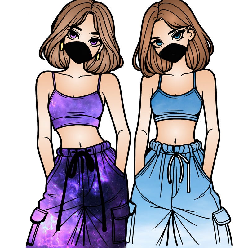 two girls with crop top with baggy pants