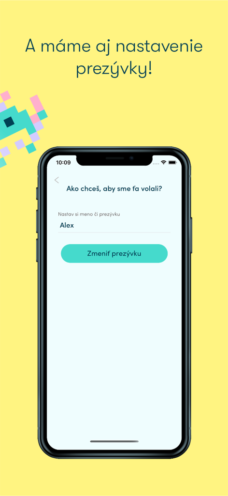 A smartphone showing the nickname setup screen in the SMARTIE banking app for kids