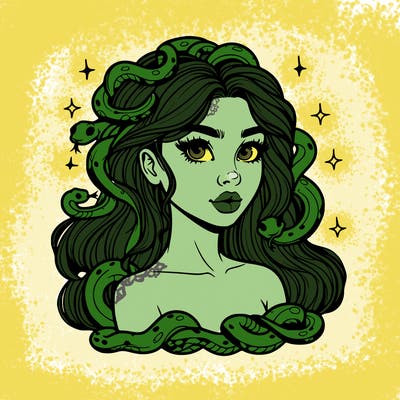 realistic girl with snakes as hair