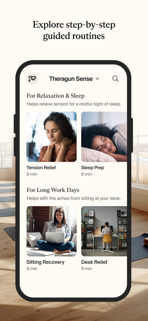 Therabody - Therabody app screen showing guided routines for relaxation and work recovery