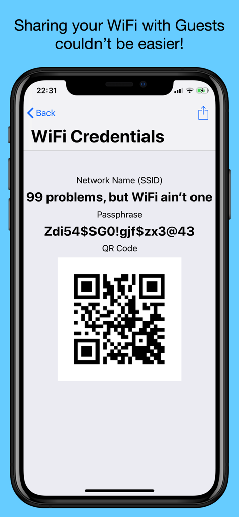 WiFi Blocker - WiFi Blocker app screen displaying WiFi network name and QR code for guest access.