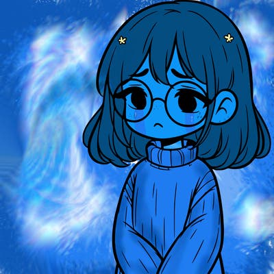 sad girl with glasses in a sweater