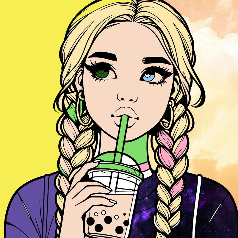 realistic girl with braided hair drinking boba
