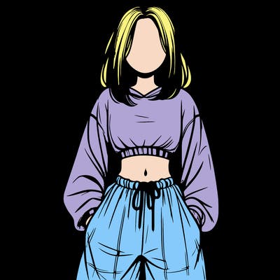 realistic girl faceless with baggy pants and a crop top