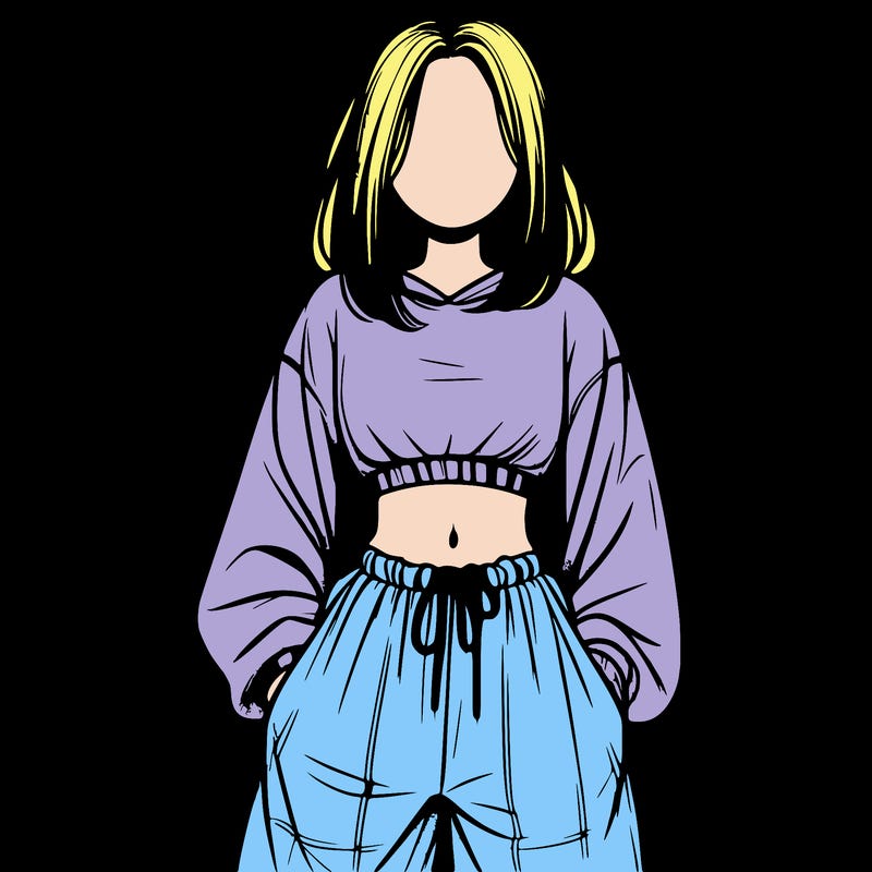 realistic girl faceless with baggy pants and a crop top