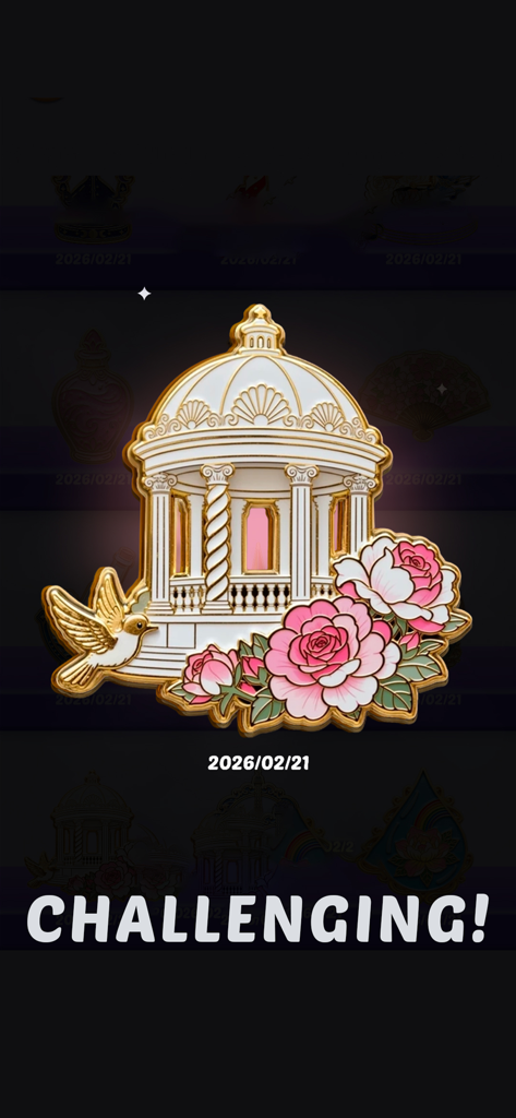 Jewel Coloring - A completed jewel puzzle of a white and gold pavilion with pink roses and a golden bird in the Jewel Coloring app